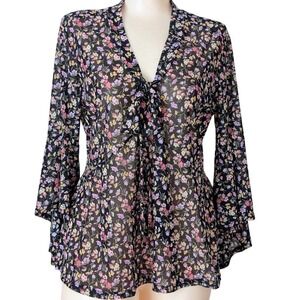 Y2K‎ Floral Mesh Fairy Grunge Top Medium Whimsigoth Boho Festival Bell Sleeves